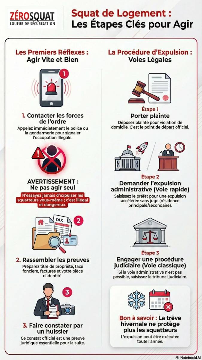 infographie squat de logement: les étapes clés pour agir par Zéro Squat